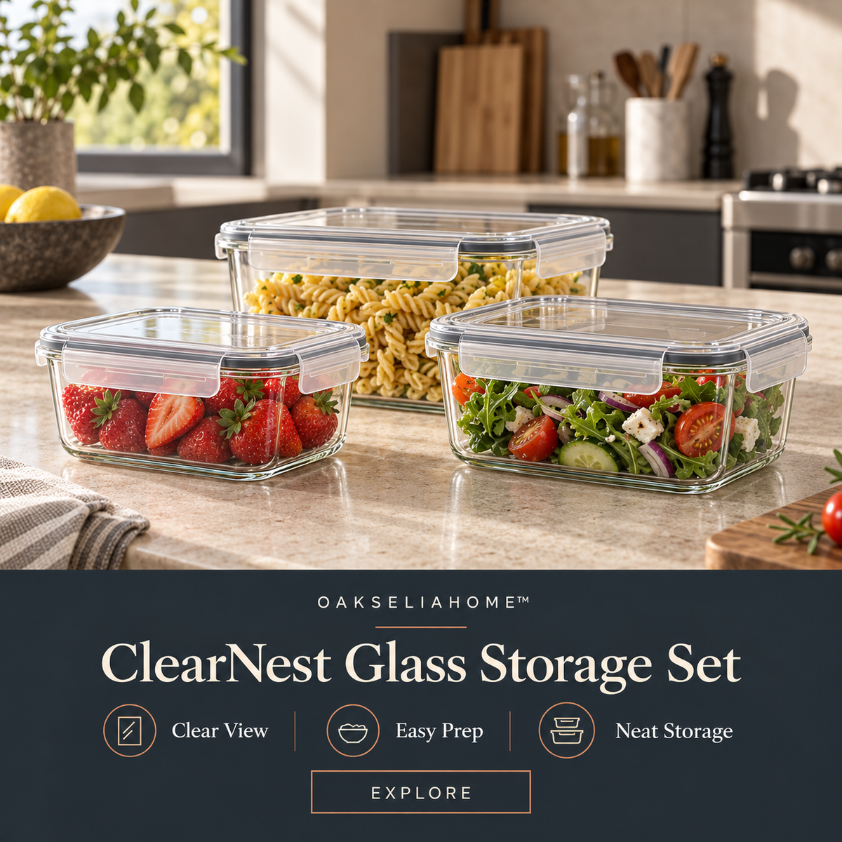 ClearNest Rectangular Glass Storage Set