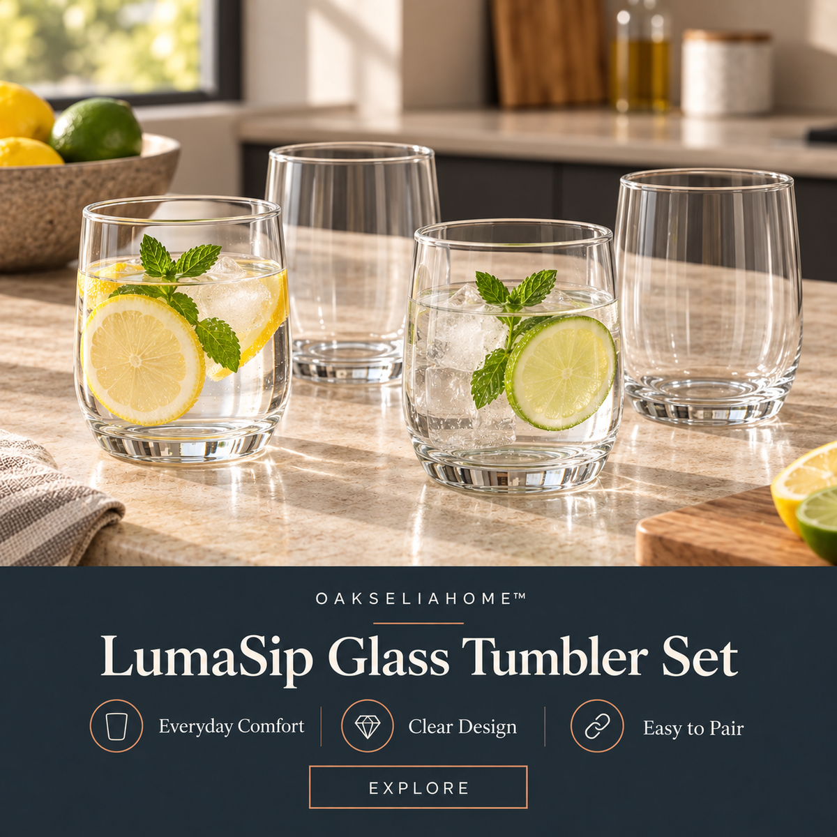 LumaSip Everyday Glass Tumbler Set