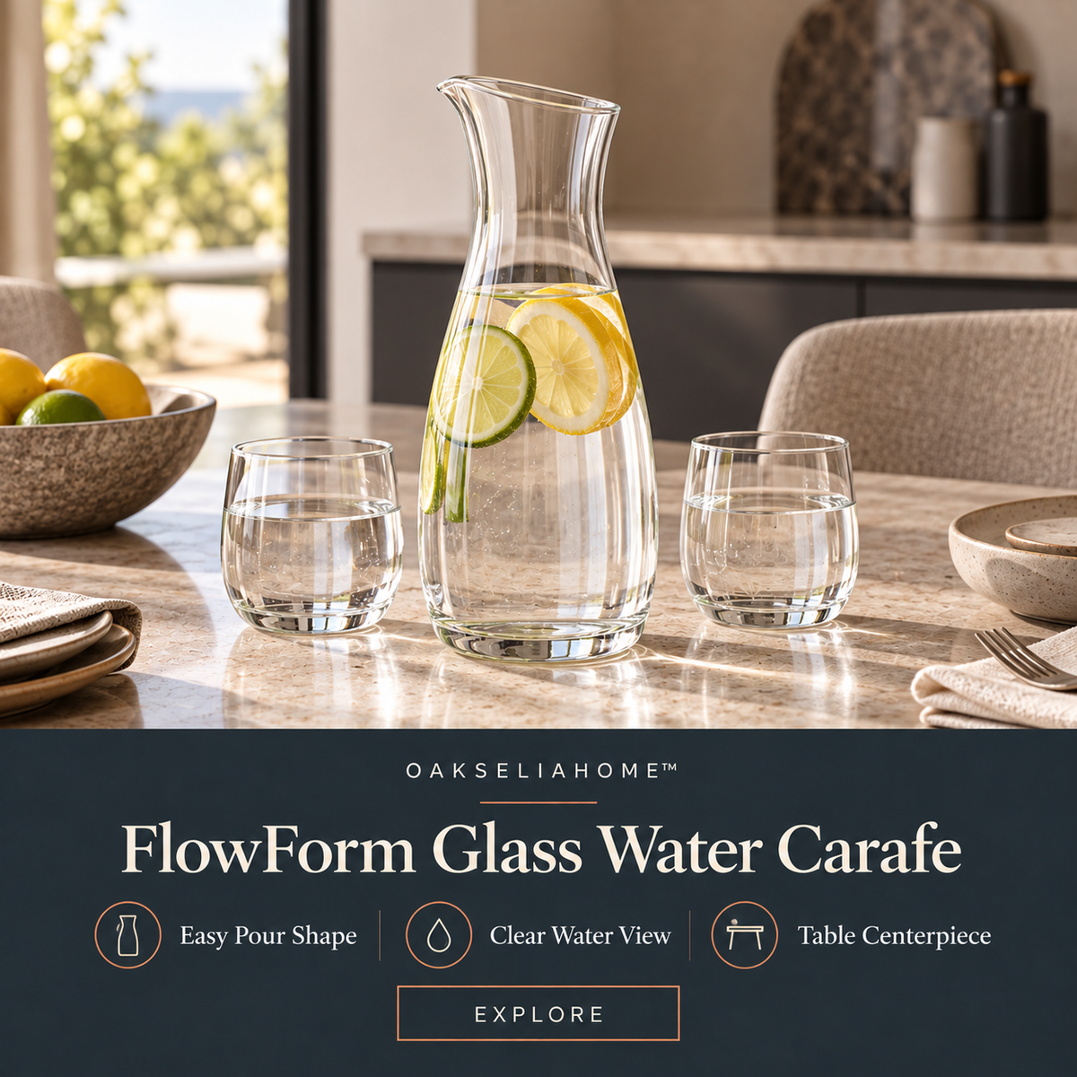 FlowForm Glass Water Carafe