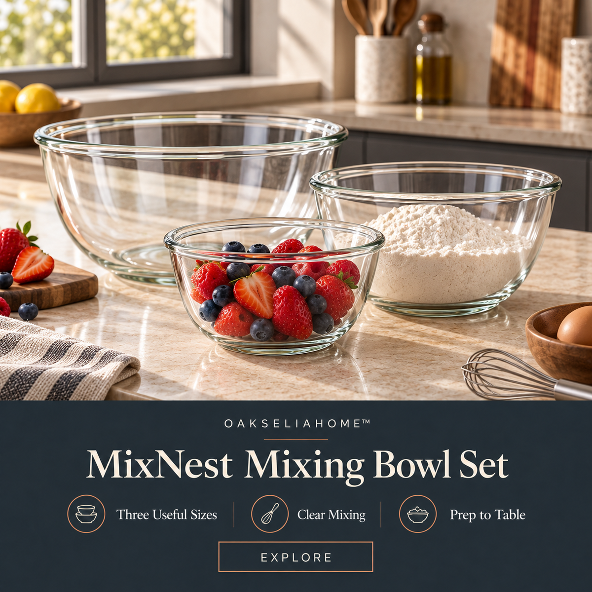 MixNest Glass Mixing Bowl Set