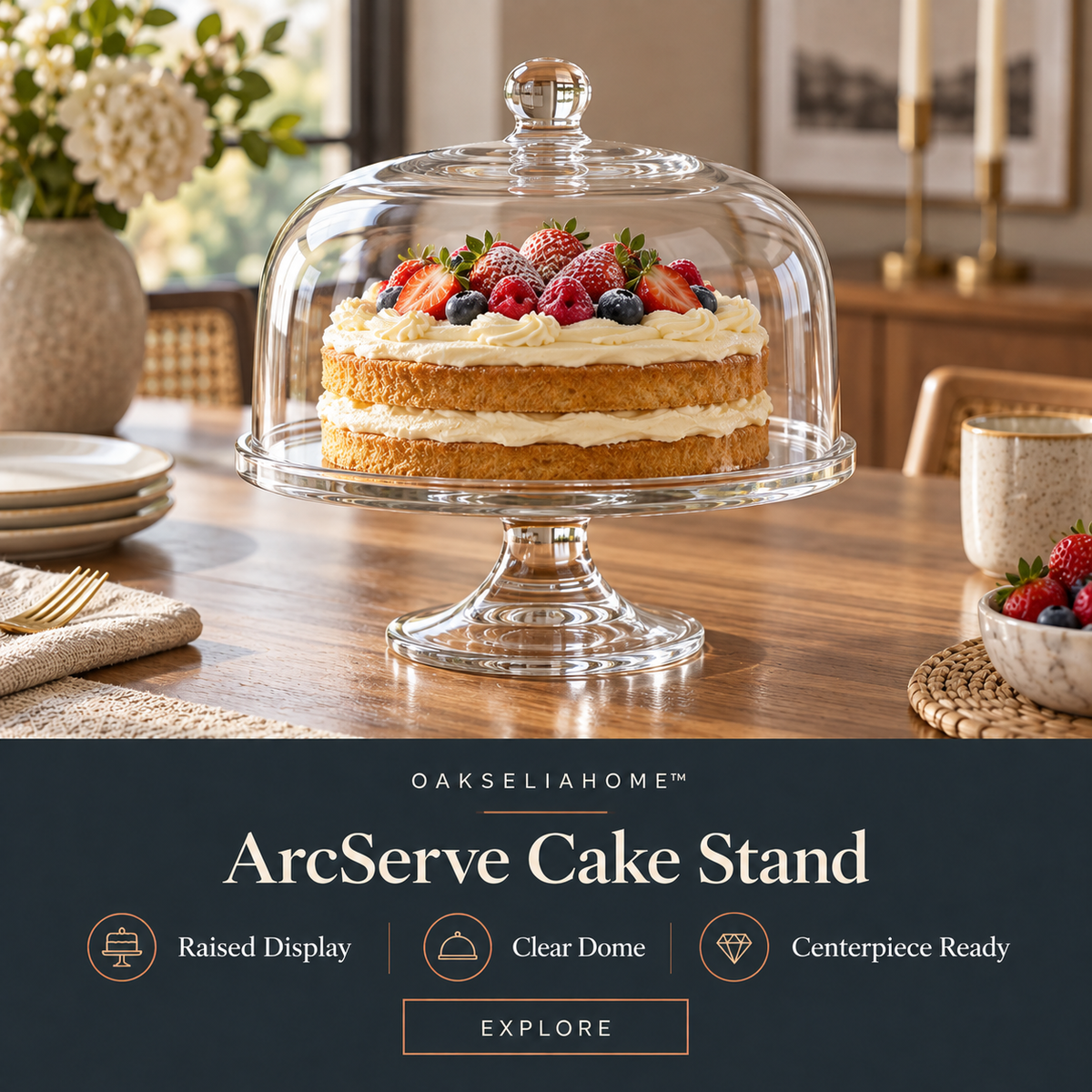 ArcServe Glass Cake Stand with Dome