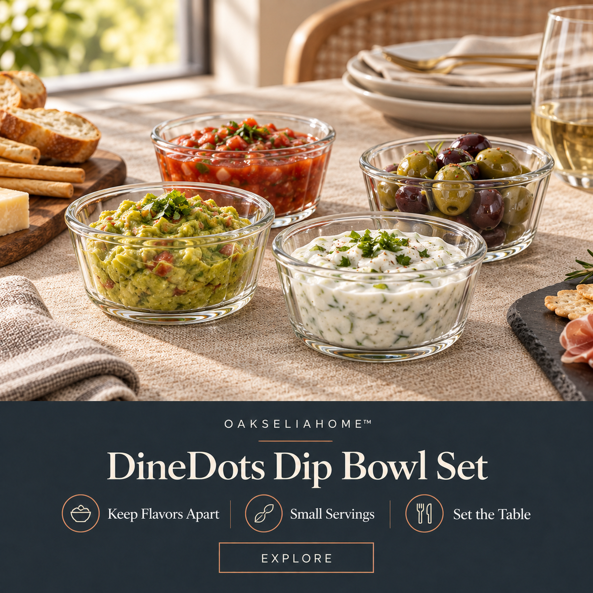 OAKSELIAHOME™ DineDots Glass Dip Bowl Set