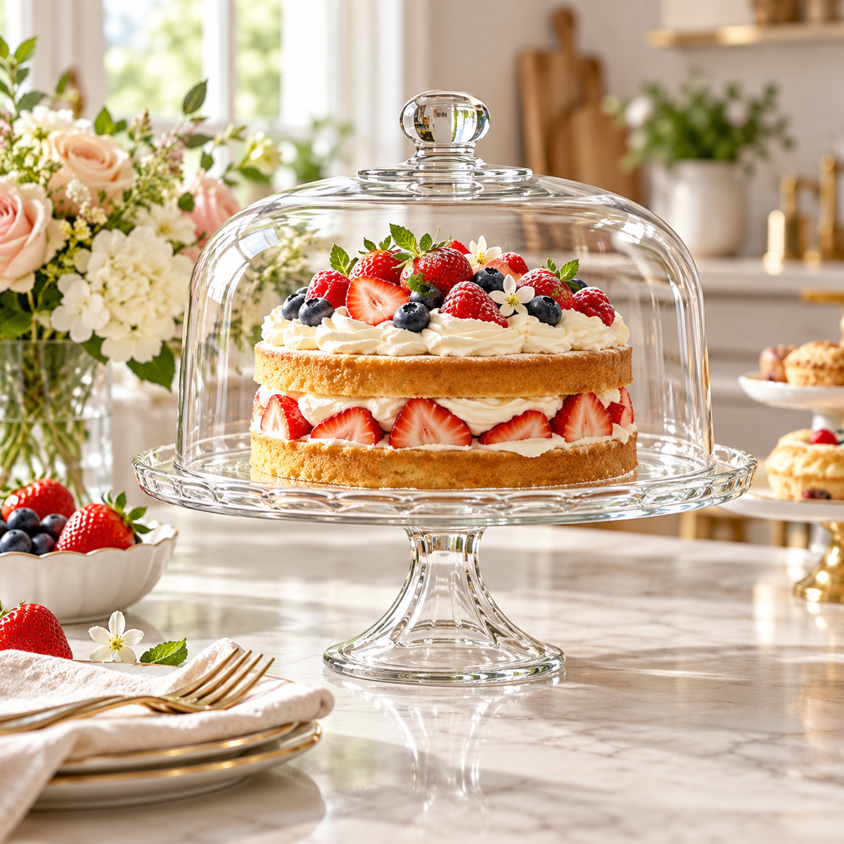 OAKSELIAHOME™ ArcServe Glass Cake Stand with Dome