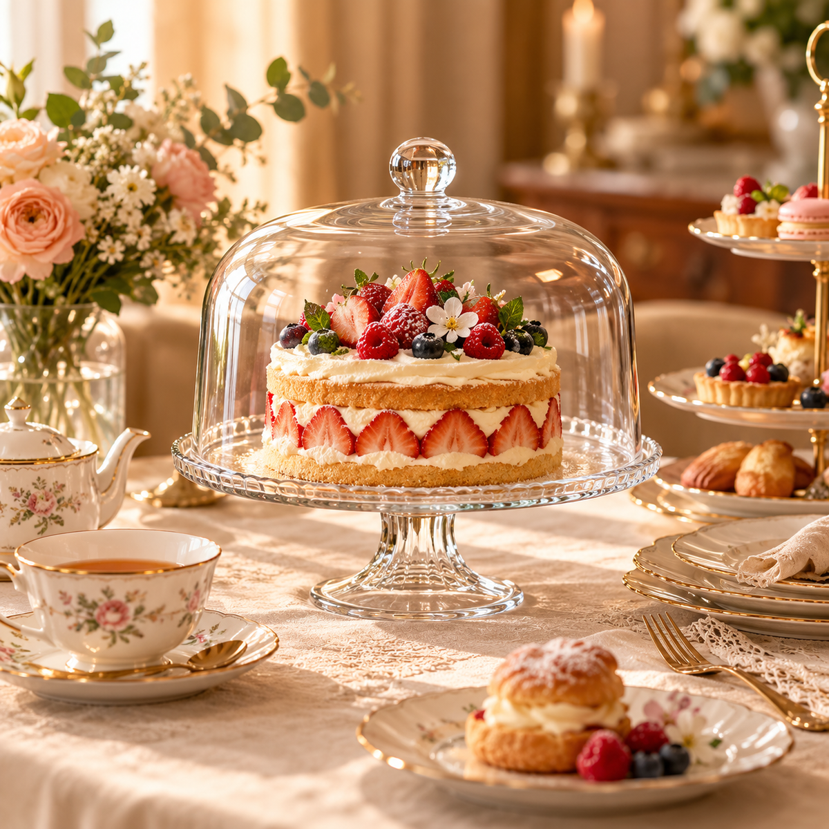 OAKSELIAHOME™ ArcServe Glass Cake Stand with Dome