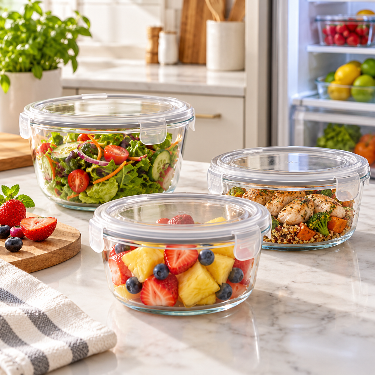 OAKSELIAHOME™ RoundKeep Lidded Glass Bowl Trio